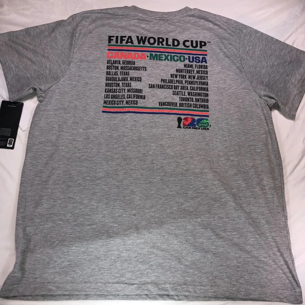 FIFA World Cup 2026 Host Cities T-Shirt Gray XXL Canada Mexico USA Soccer Tee
